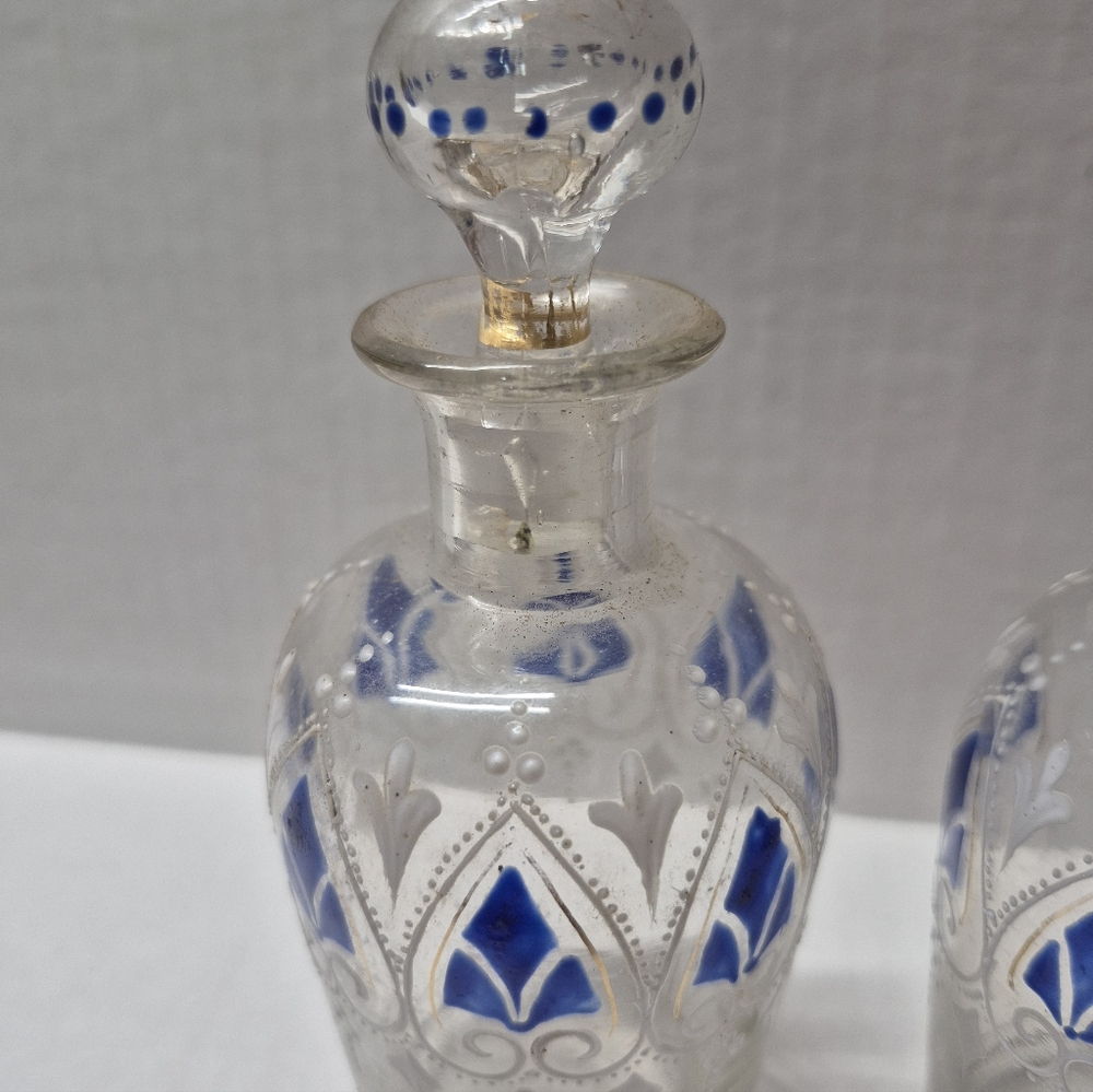Bohemian Clear Glass Perfume Bottles with Blue & Gold Accents - Picture 6 of 10
